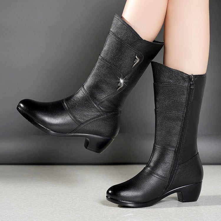Damen Wadenhohe Plateau-Keilabsatz Stiefeletten