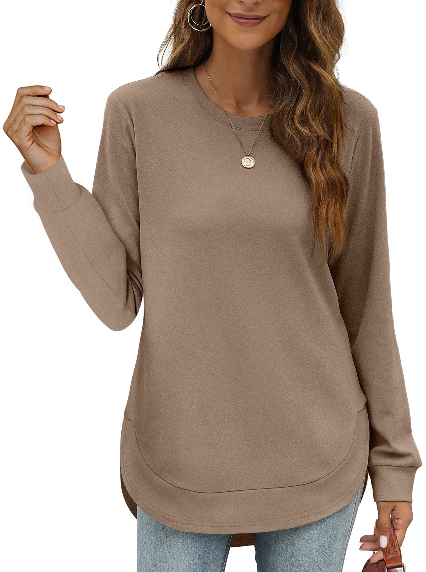Women's High Low Curved Hem Tops