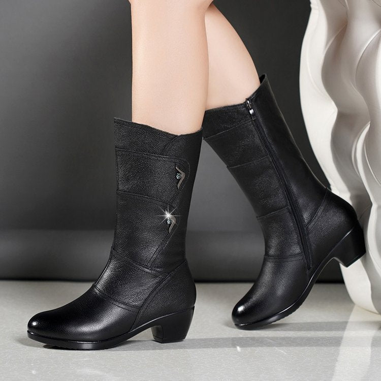 Damen Wadenhohe Plateau-Keilabsatz Stiefeletten