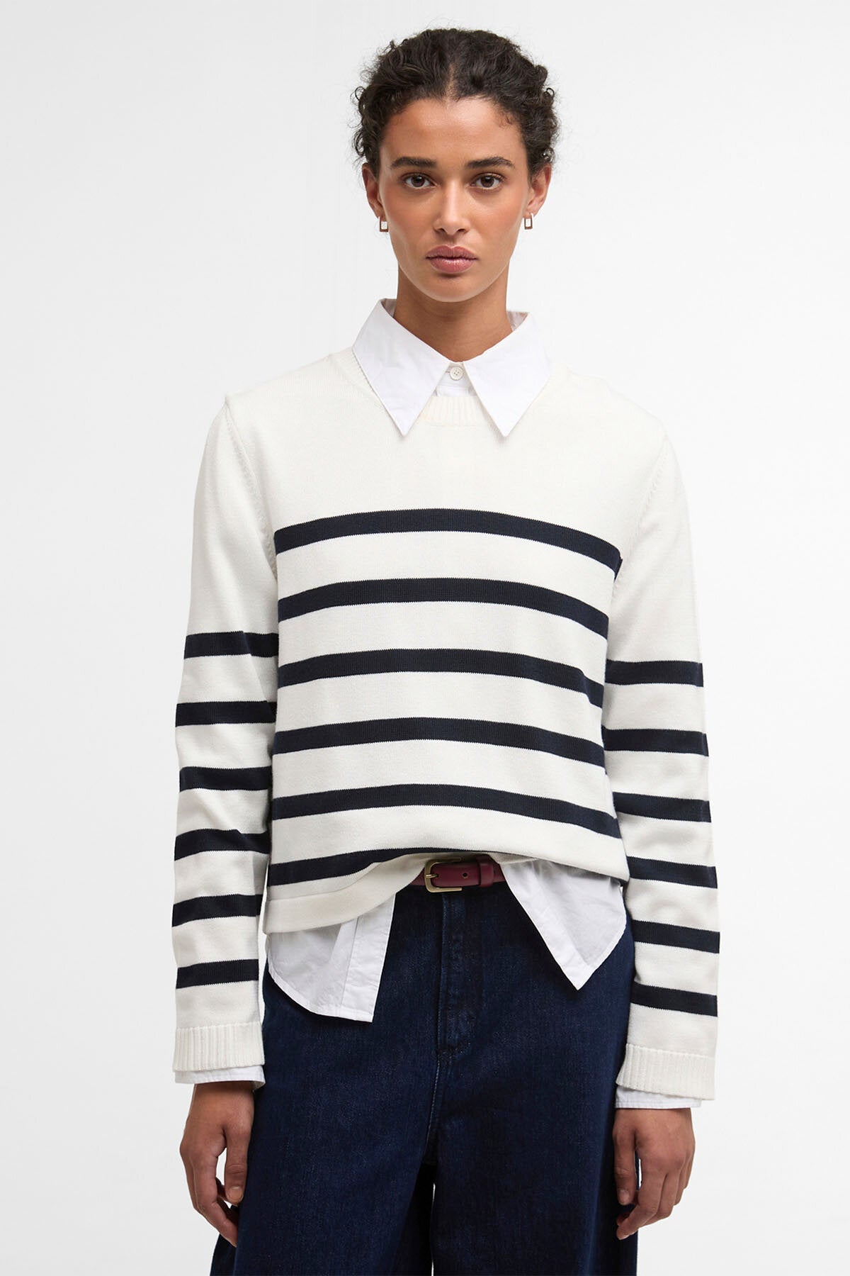 Fern Gestreifter Rundhals-Pullover