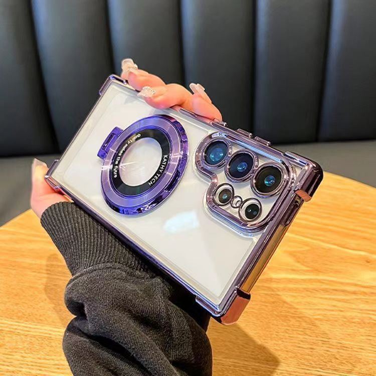 Translucent Magnetic Phone Cases with Stand and Corner Cushions for Galaxy Series